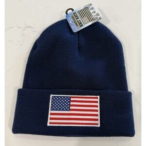 Navy American Flag Cuff Beanie Hat